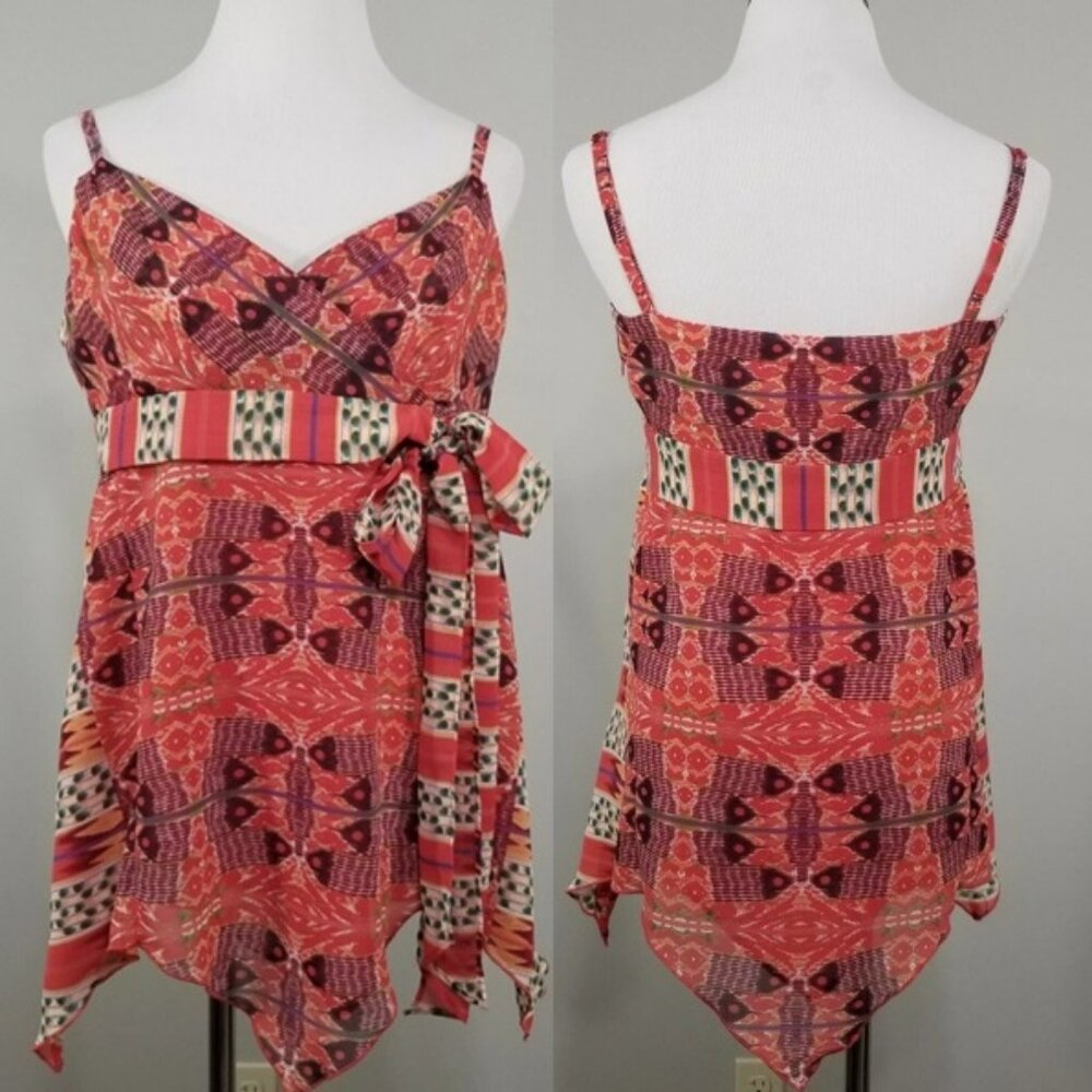 NEW W Work to Weekend Sleeveless Asymmetrical Faux Wrap Tunic Top Size 10